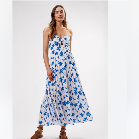Amour Vert tie front front floral tiered maxi dress XL - Picture 1 of 13